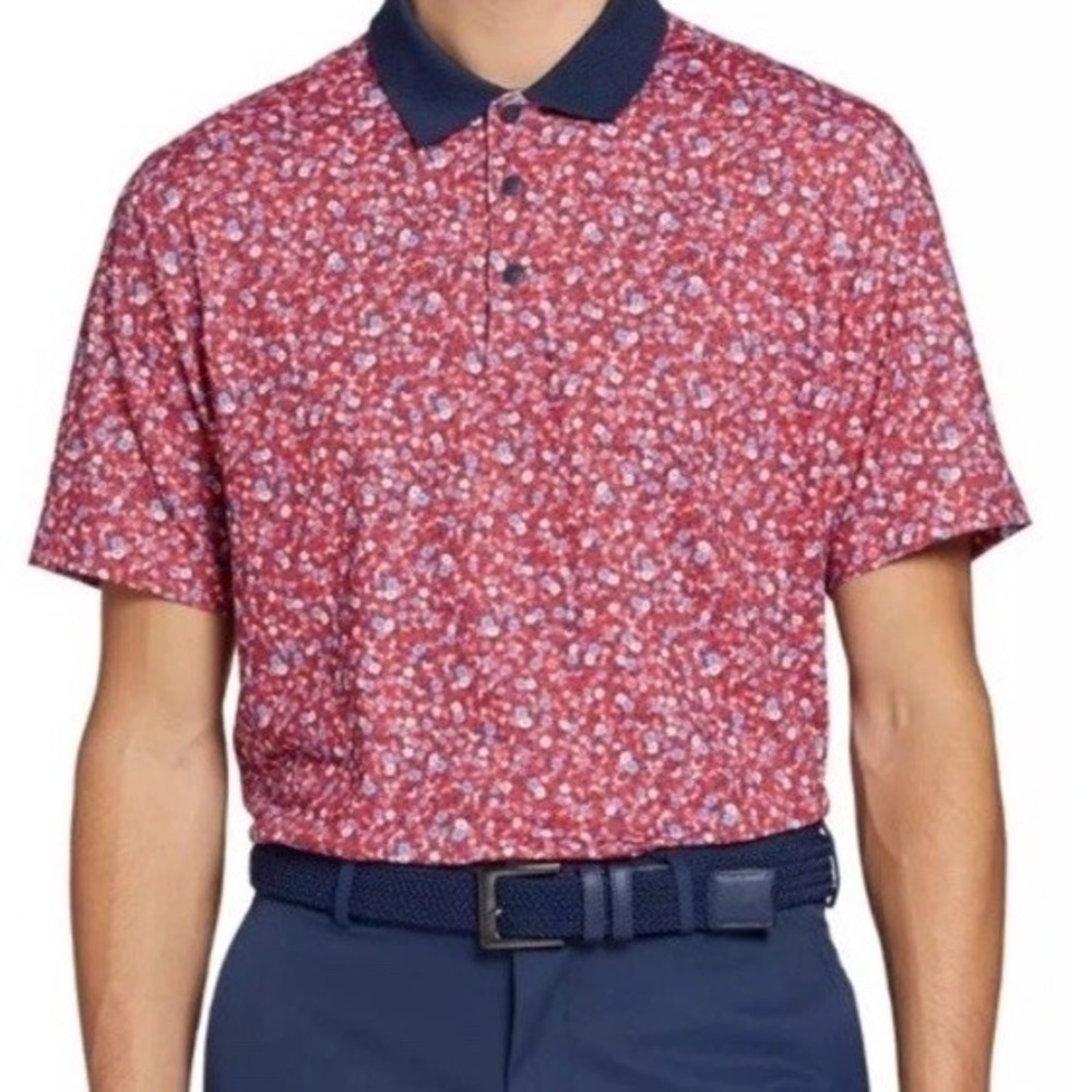 New‎ $75 Walter Hagen USA 11 Men's Performance Red Blue Floral Golf Polo XL